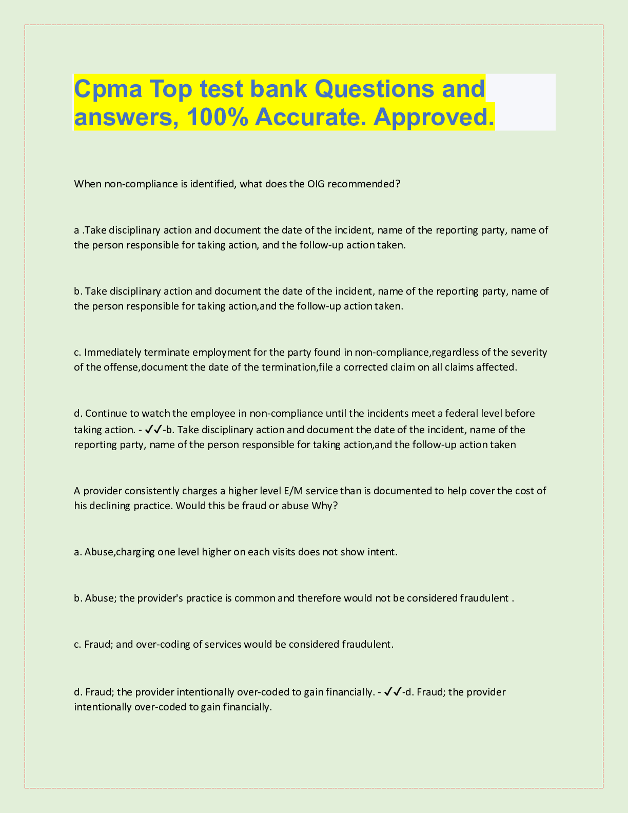 Preview image for Cpma Top test bank Questions and  answers, 100% Accurate. Approved.